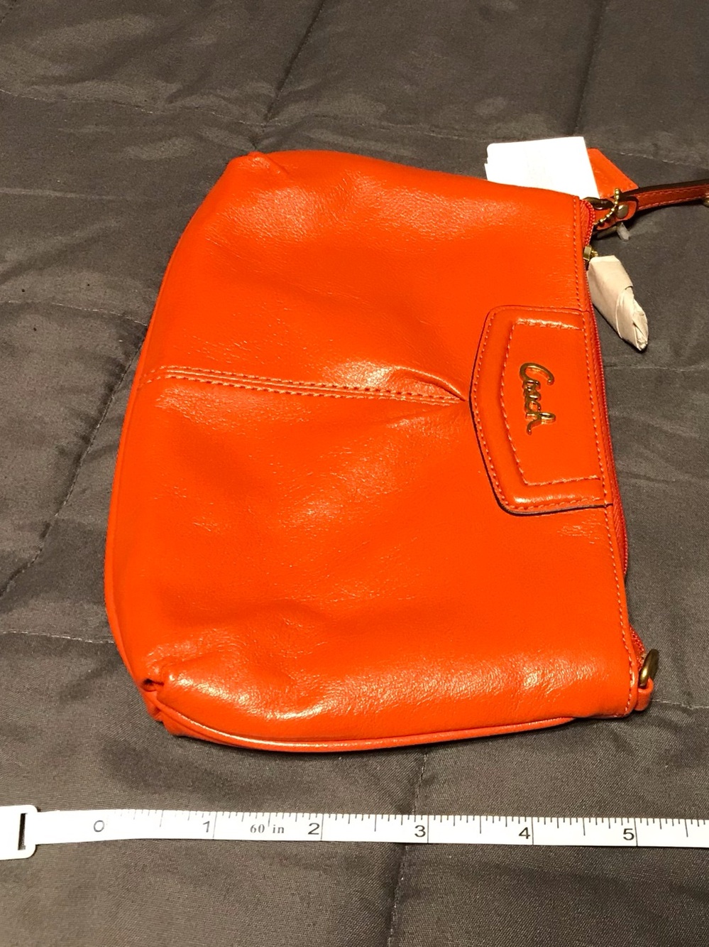 Coach Bright Orange Leather Wristlet Clutch